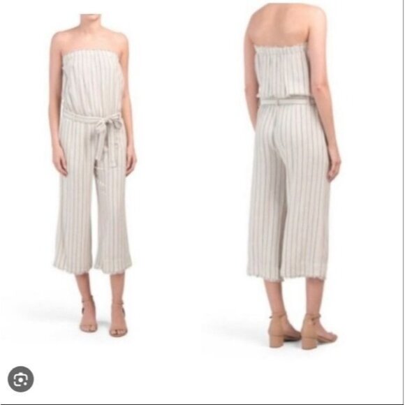 Cloth & Stone Strapless Wide Leg Jumpsuit Crop Stripe Small Women Multicolor - Picture 1 of 13